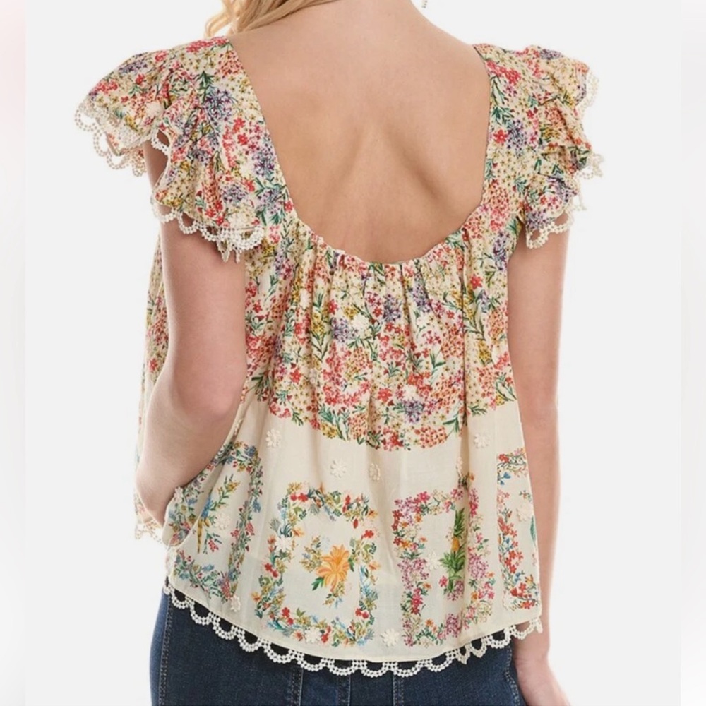 FARM Rio Cream Floral Off-Shoulder Crochet-Trim Top - Picture 5 of 12